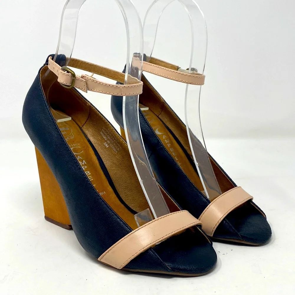 Jeffrey Campbell Havana Last Wedge Heels Navy Nude Leather Size 5M